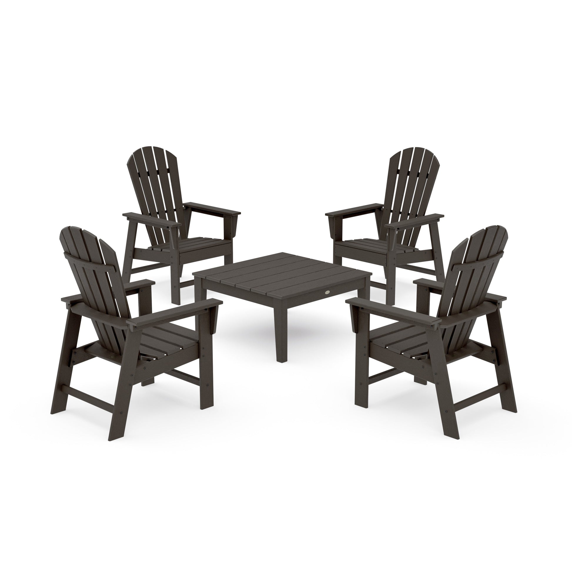 POLYWOOD 5-Piece South Beach Casual Chair Conversation Set with 36" Conversation Table — Vintage Coffee