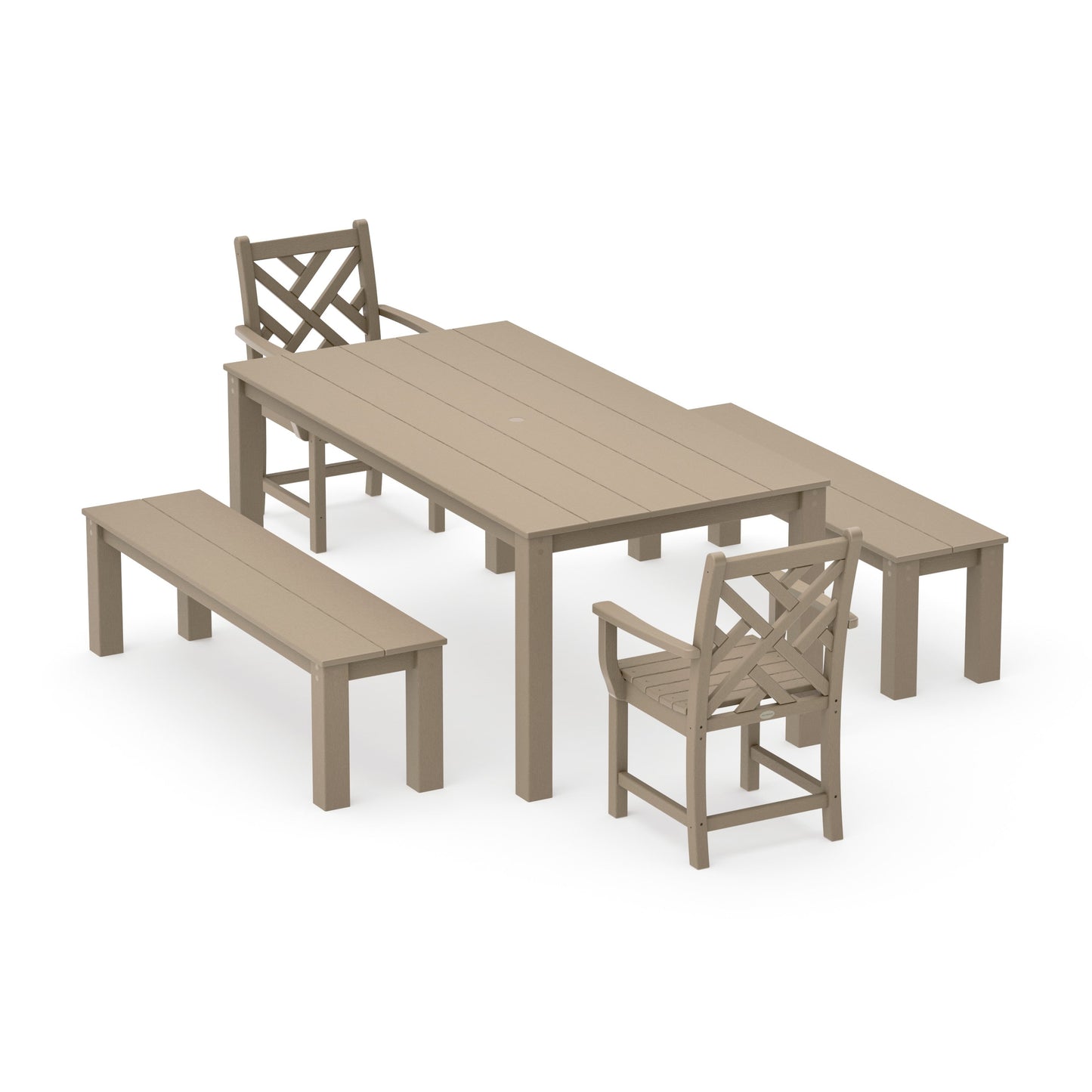 POLYWOOD Chippendale 5-Piece Parsons Dining Set with Benches — Vintage Sahara