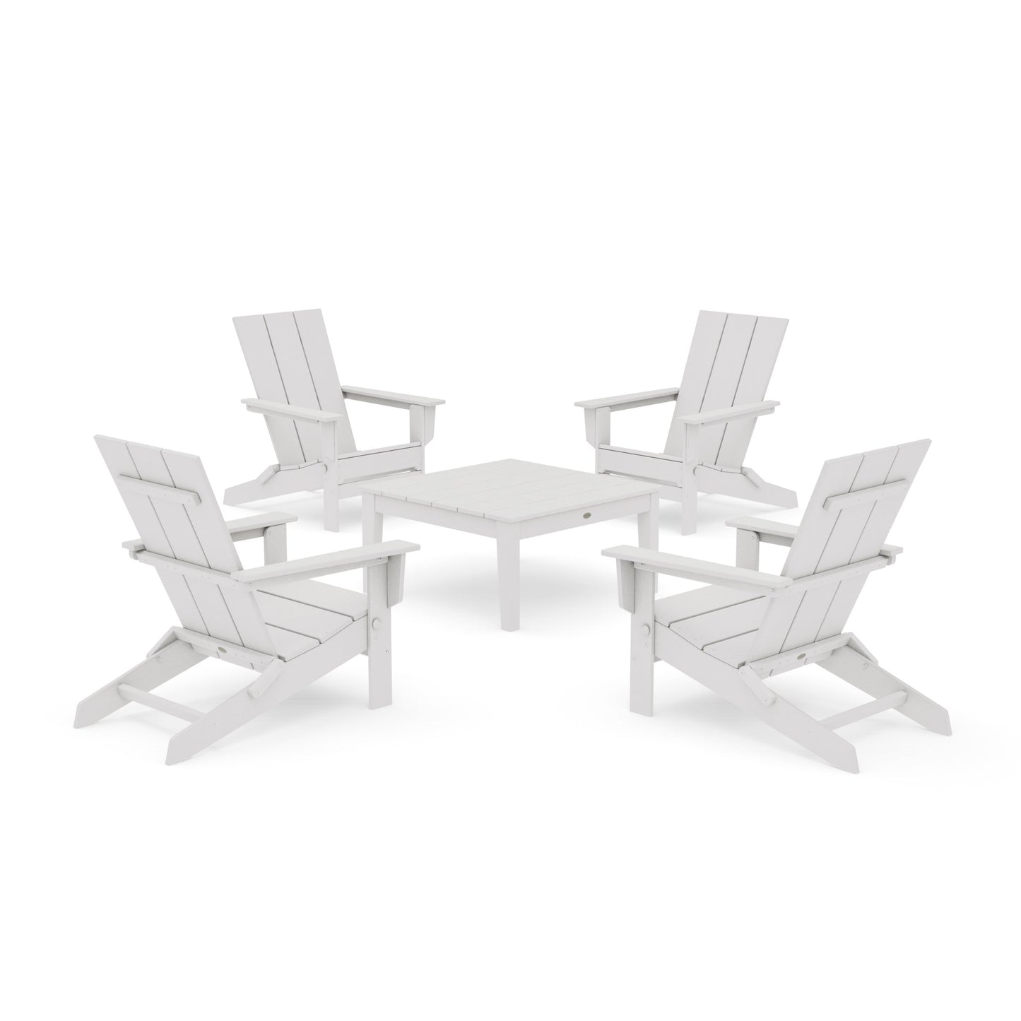 POLYWOOD 5-Piece Modern Studio Folding Adirondack Chair Conversation Group — Vintage White