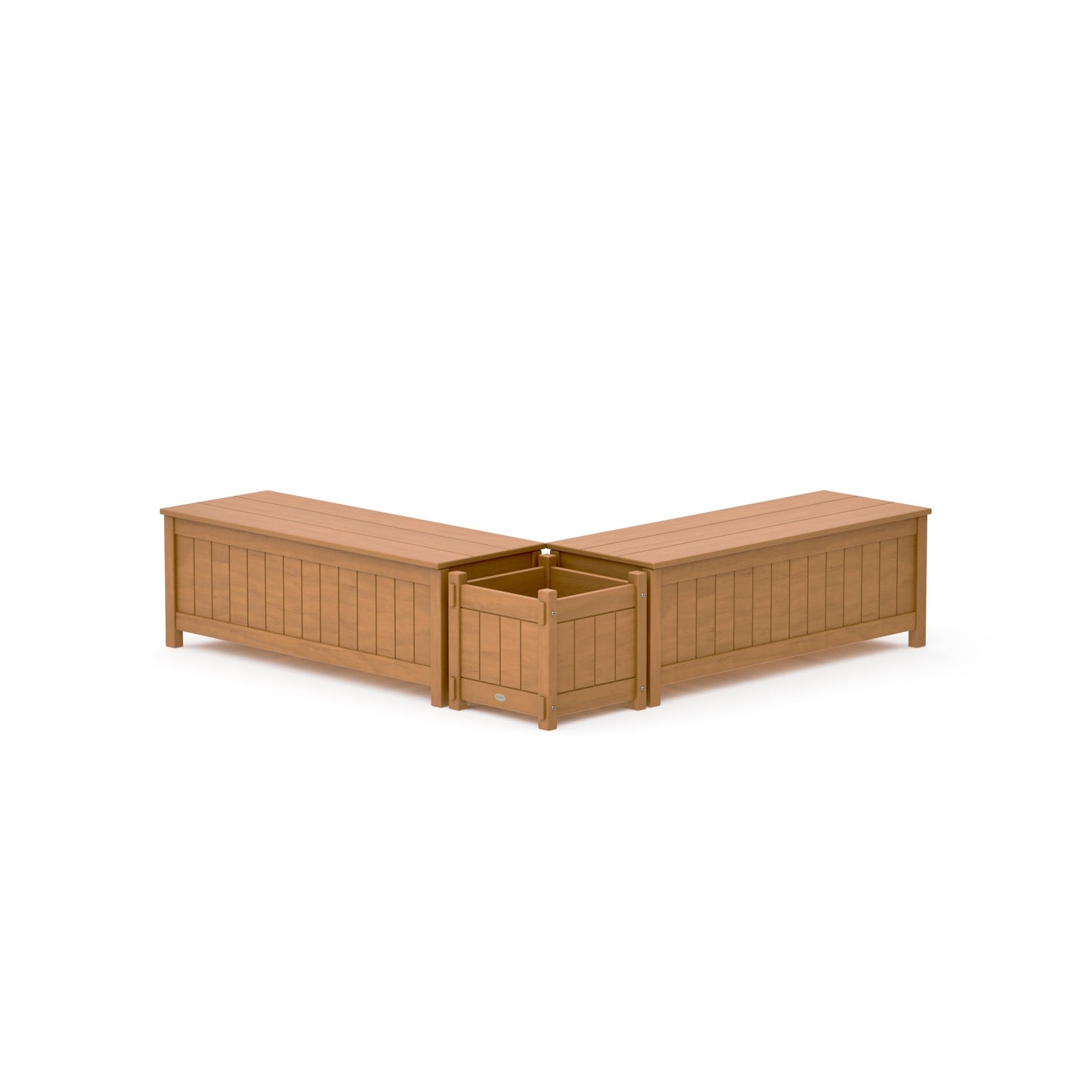 POLYWOOD 48" Vineyard L- Shaped Planter Storage Bench Set — Natural
