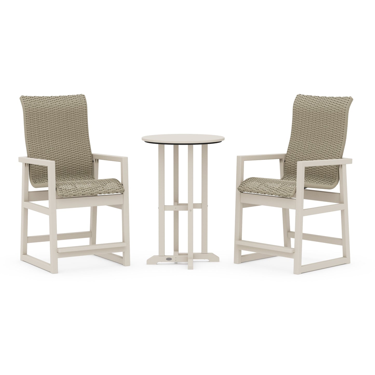 POLYWOOD EDGE Woven Highback 3-Piece Farmhouse Counter Set — Sand / Dune Grass