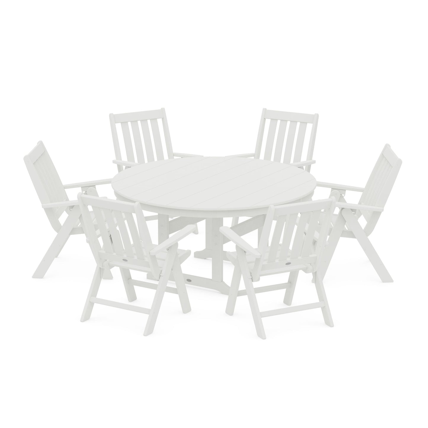 POLYWOOD Vineyard 7-Piece Folding Chair Round Farmhouse Dining Set — Vintage White