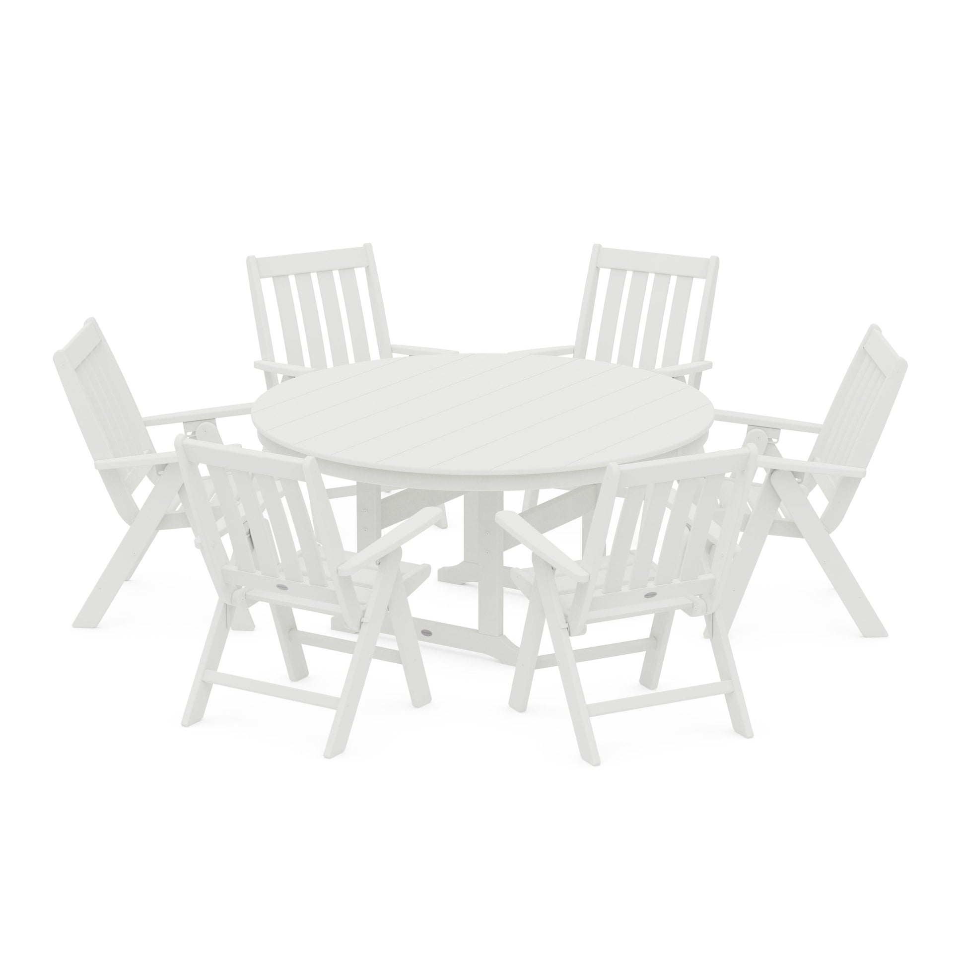 POLYWOOD Vineyard 7-Piece Folding Chair Round Farmhouse Dining Set — Vintage White