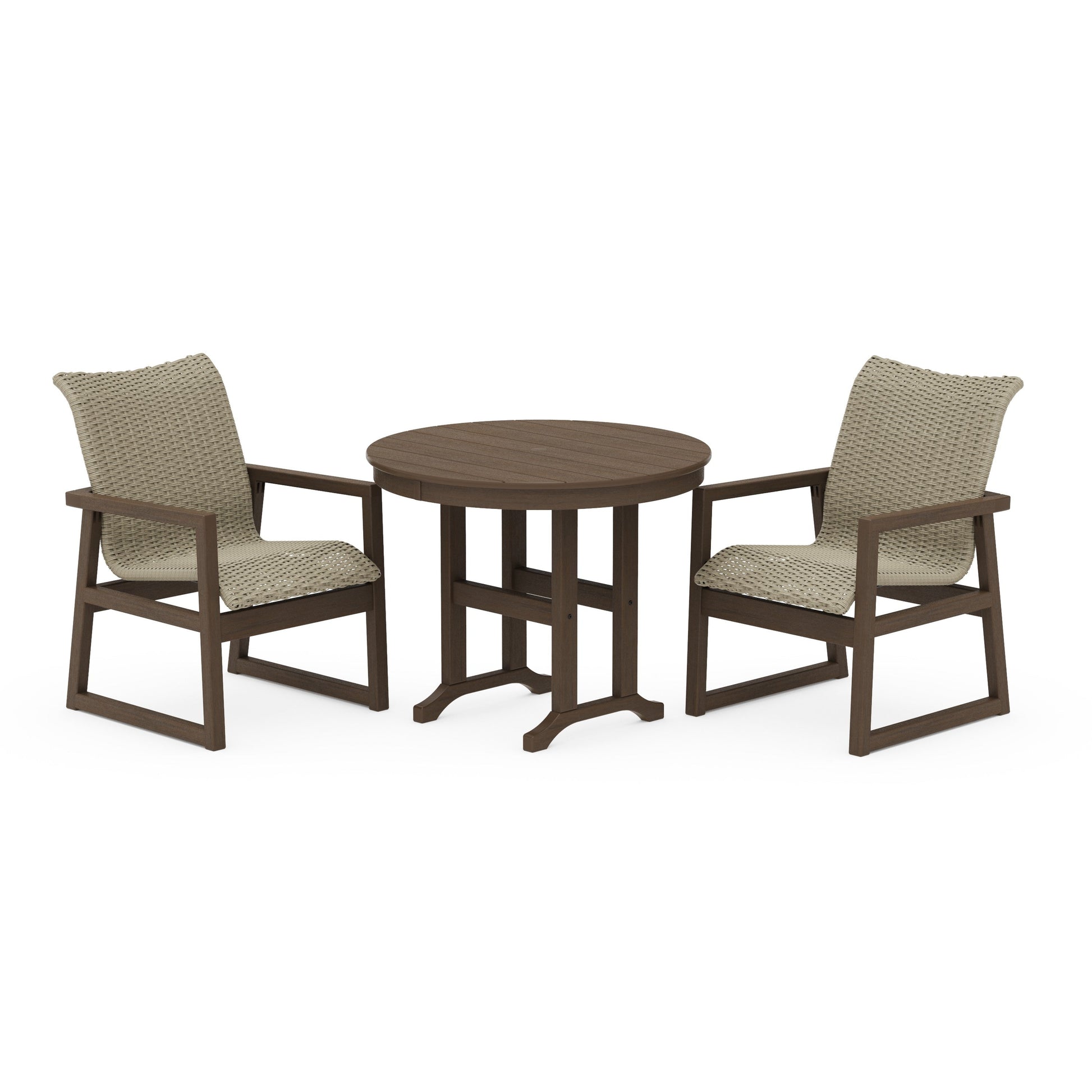POLYWOOD EDGE Woven 3-Piece Farmhouse Dining Set — Kona / Dune Grass