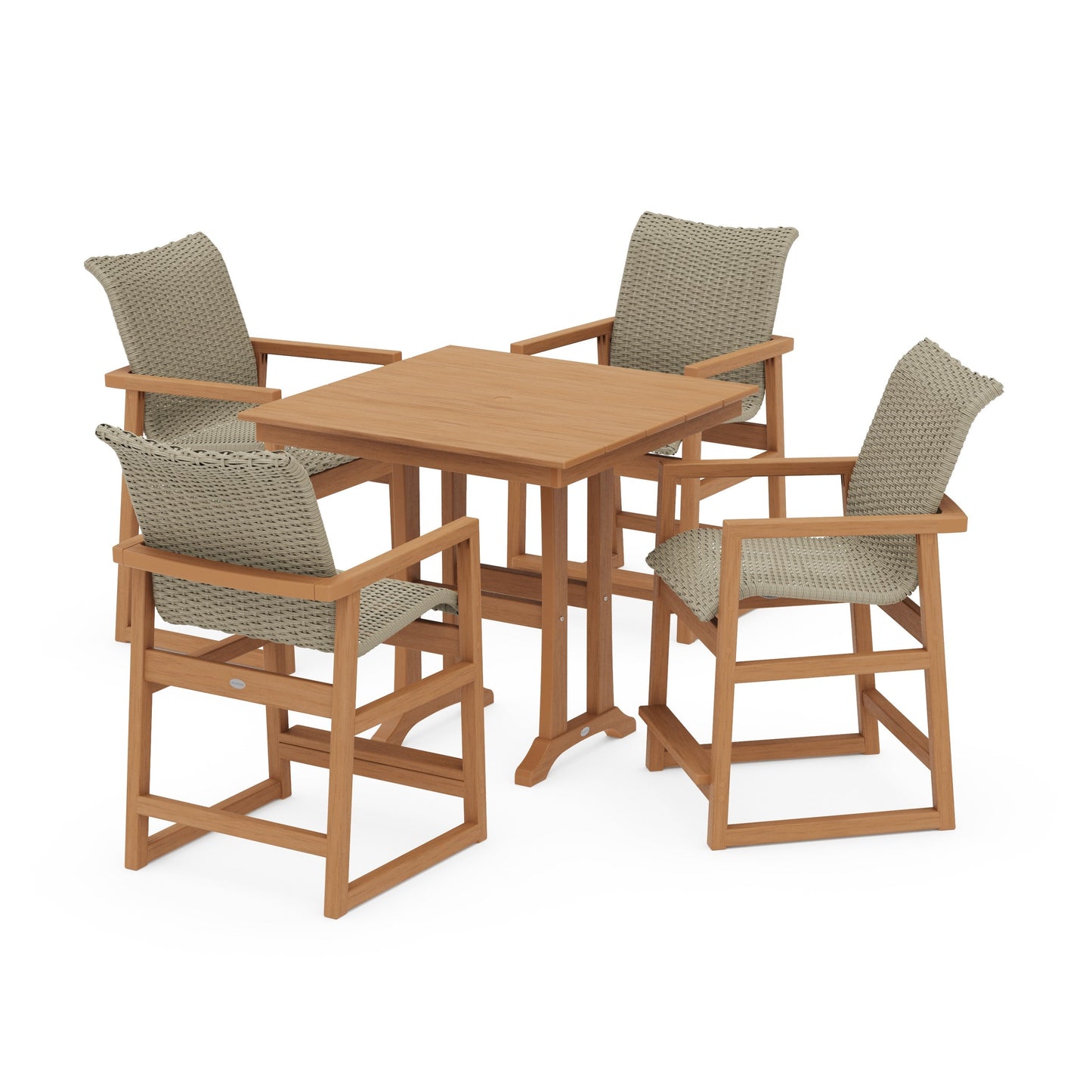 POLYWOOD EDGE Woven 5-Piece Farmhouse Counter Set with Trestle Legs — Natural / Dune Grass