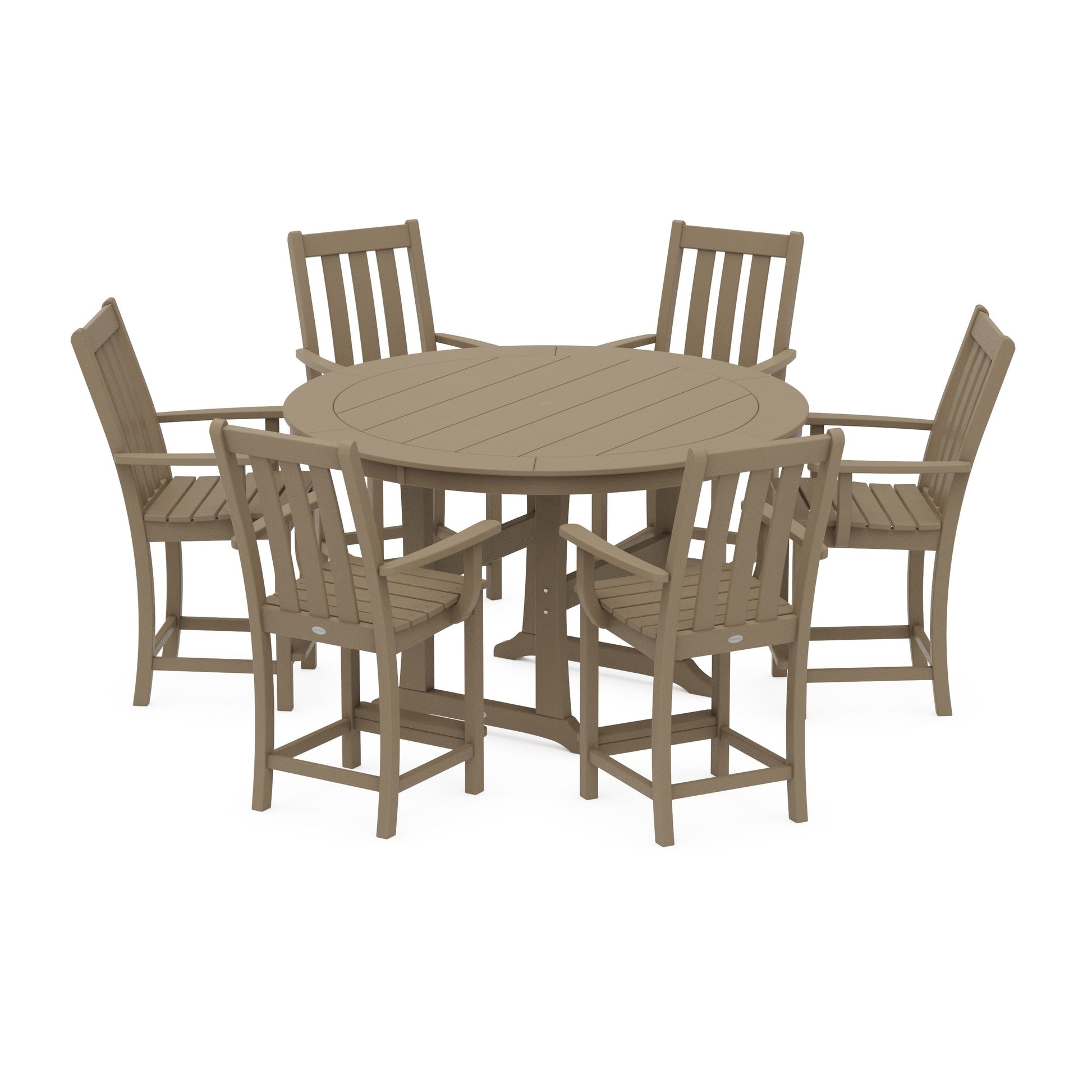 POLYWOOD Vineyard 7-Piece Arm Chair Round Counter Set — Vintage Sahara