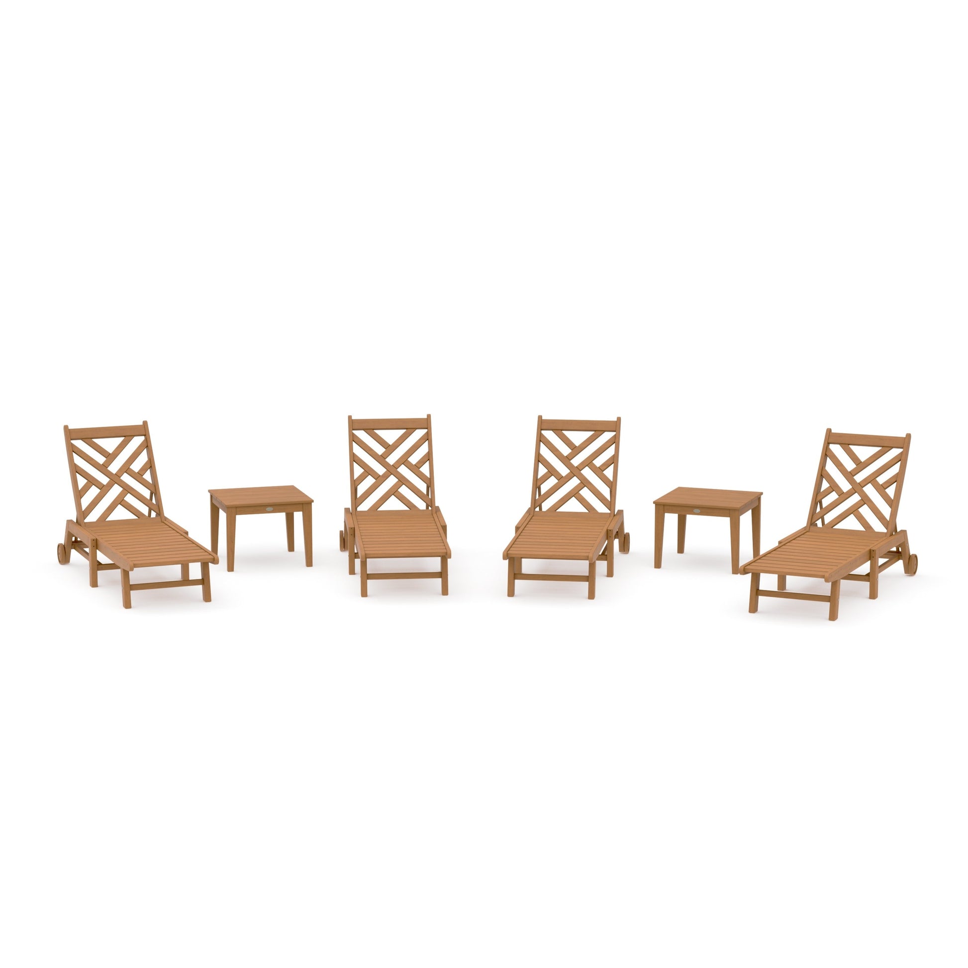 POLYWOOD Chippendale 6-Piece Chaise Set with Wheels — Natural