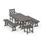POLYWOOD Chippendale 5-Piece Farmhouse Dining Set with Benches — Driftwood
