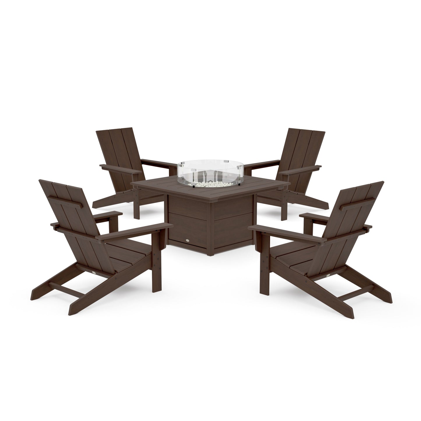 POLYWOOD 5-Piece Modern Studio Adirondack Conversation Set with Fire Pit Table — Kona