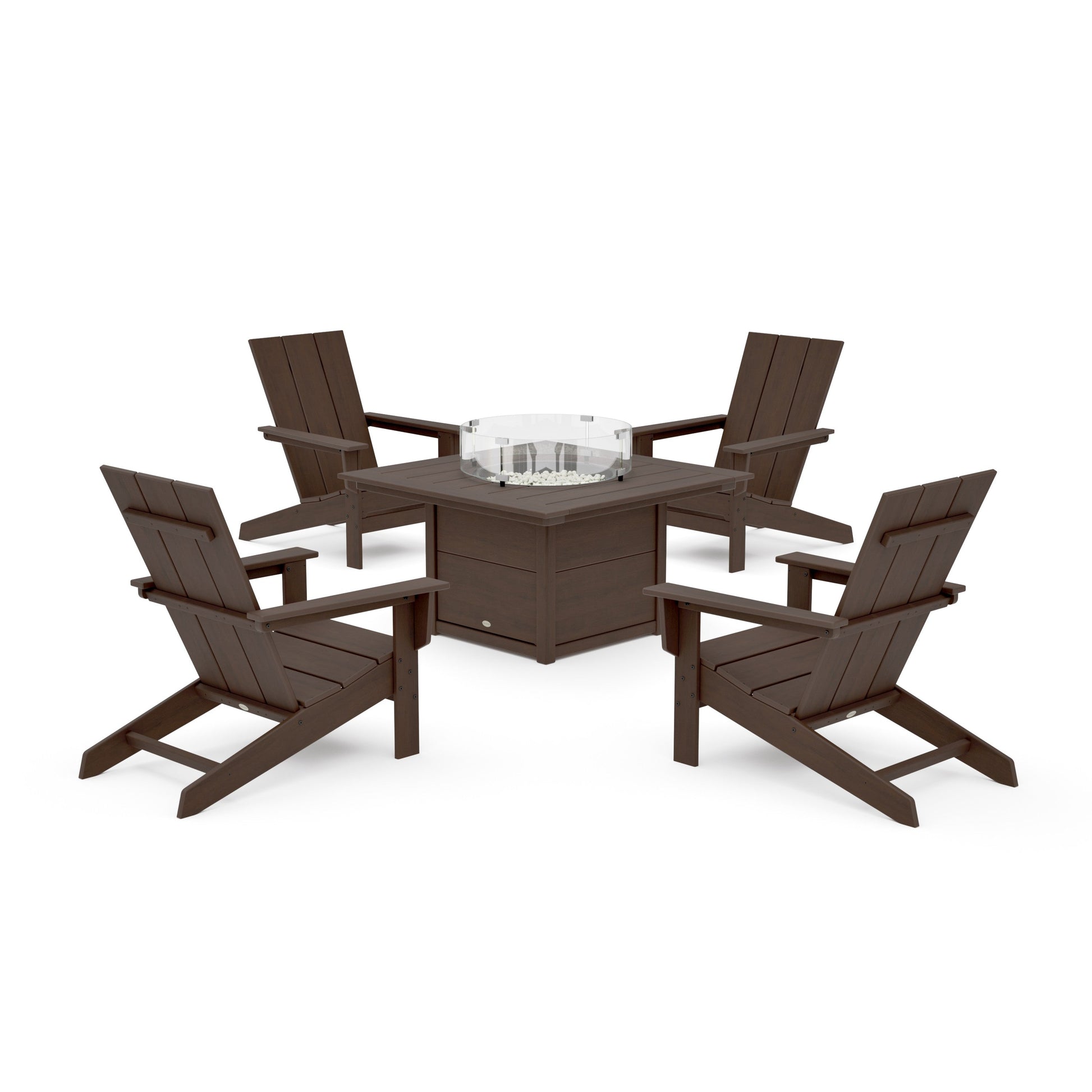 POLYWOOD 5-Piece Modern Studio Adirondack Conversation Set with Fire Pit Table — Kona