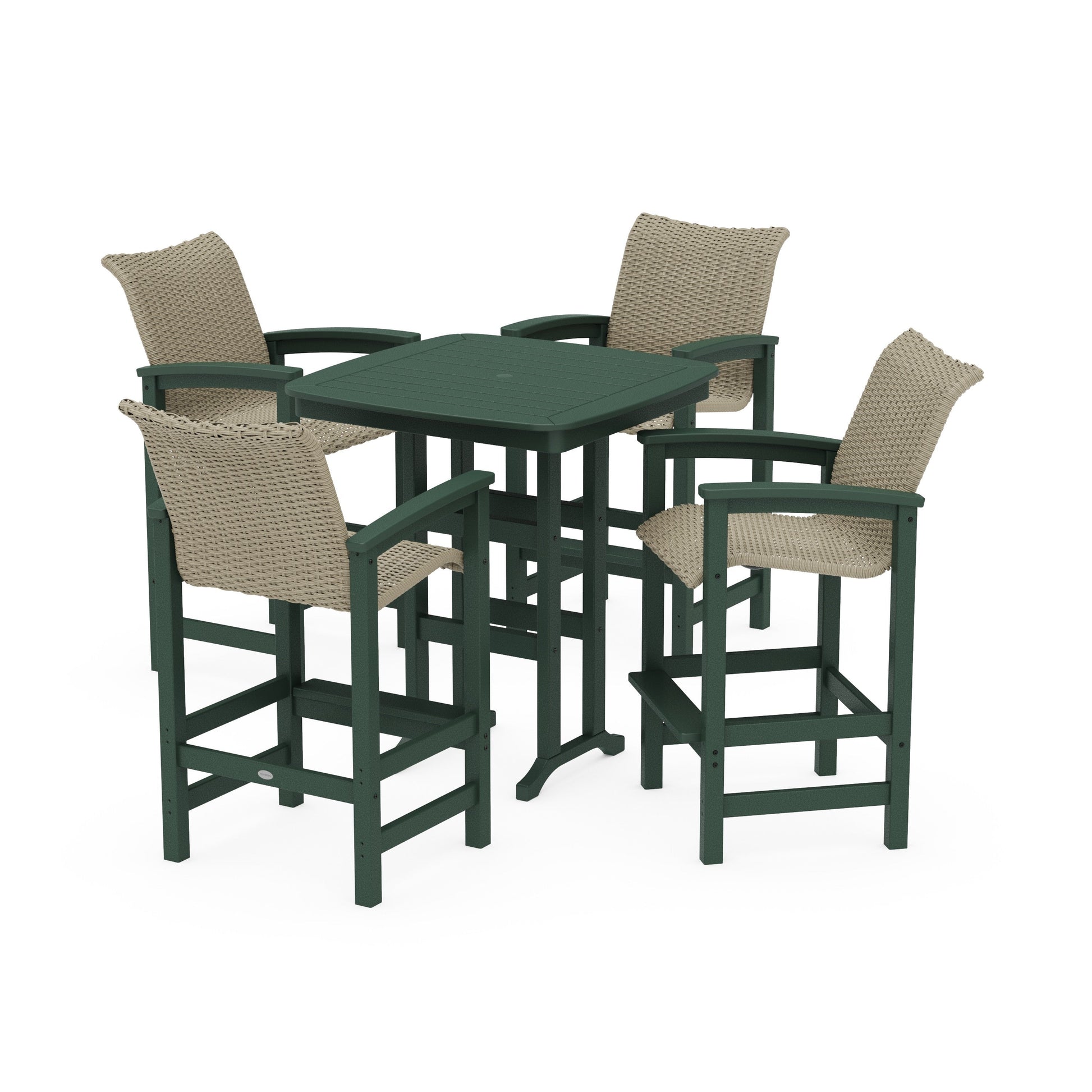 POLYWOOD Coastal Woven 5-Piece Bar Set — Green / Dune Grass