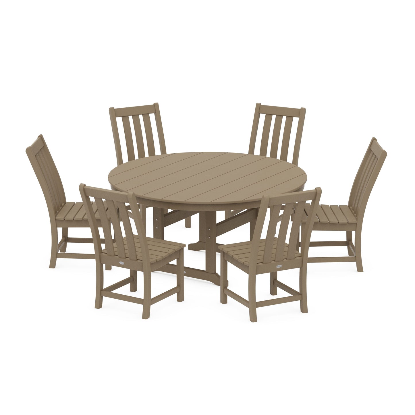 POLYWOOD Vineyard 7-Piece Side Chair Round Farmhouse Dining Set — Vintage Sahara