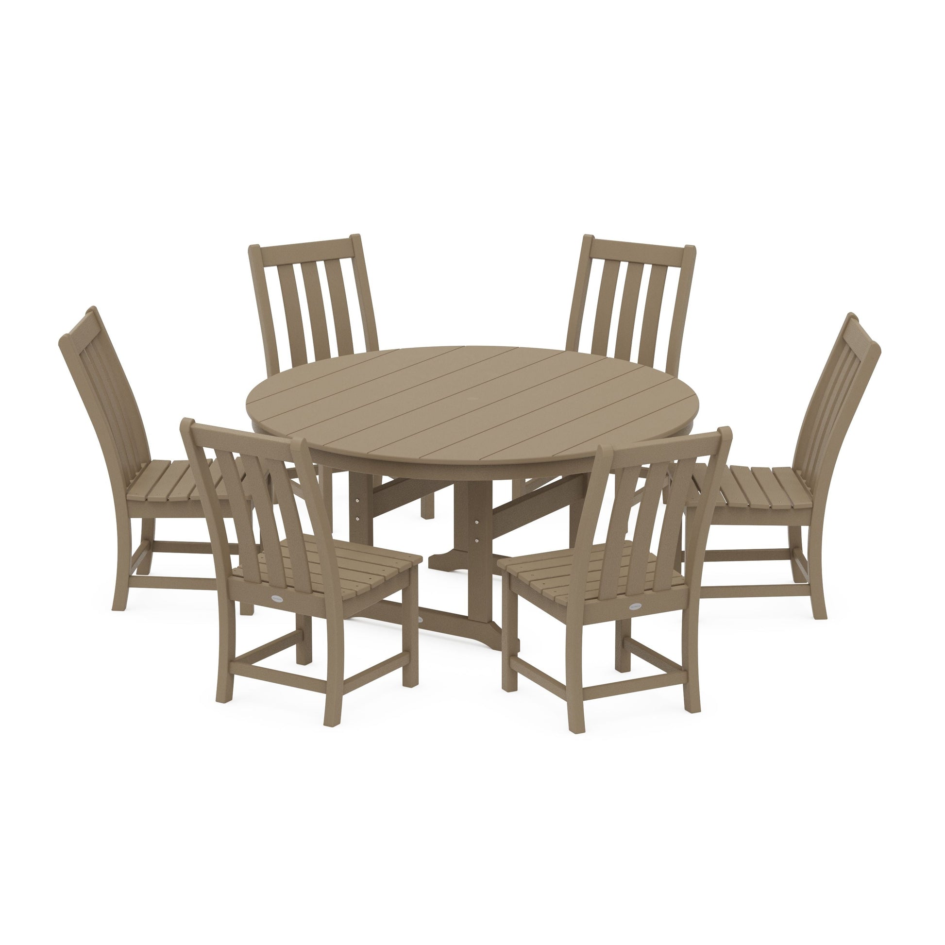 POLYWOOD Vineyard 7-Piece Side Chair Round Farmhouse Dining Set — Vintage Sahara