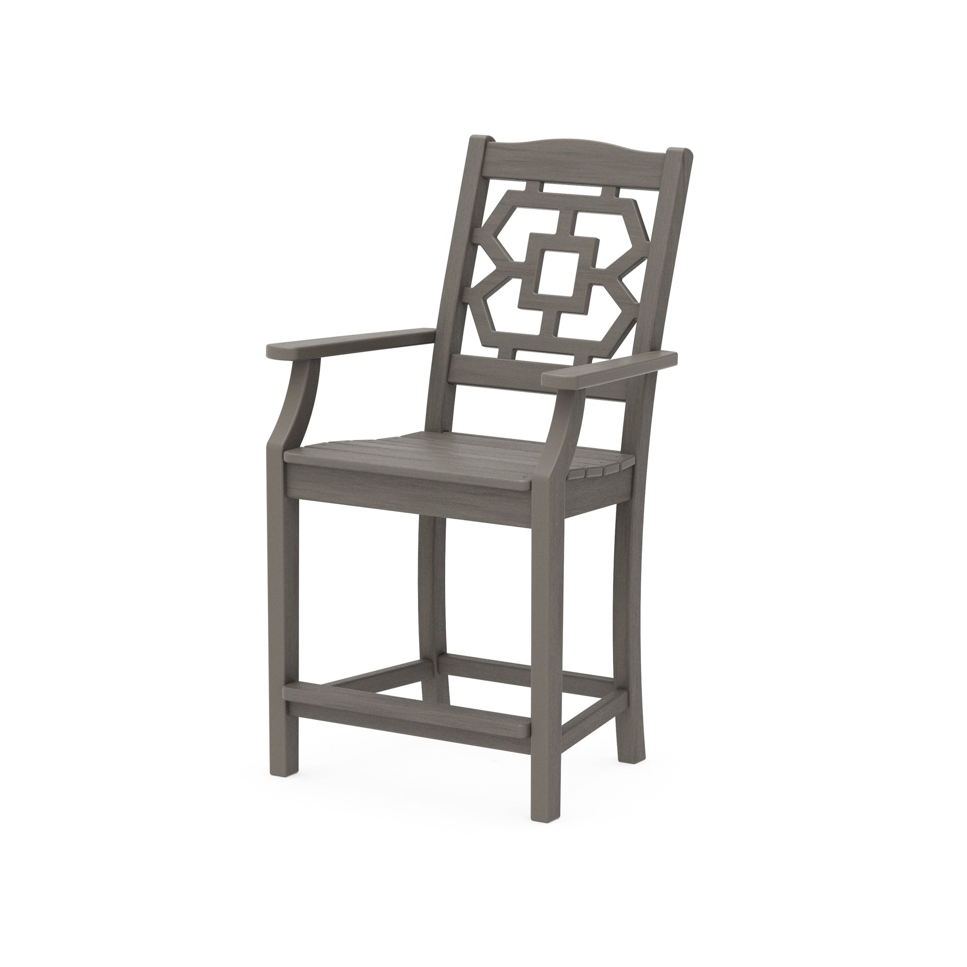 POLYWOOD Chinoiserie Counter Arm Chair — Driftwood
