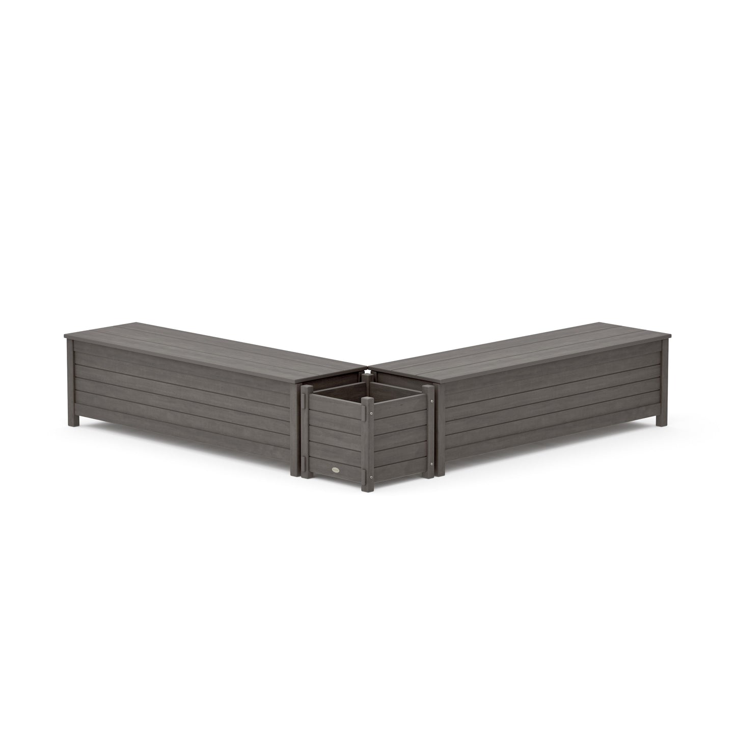 POLYWOOD 60" Nautical L- Shaped Planter Storage Bench Set — Driftwood