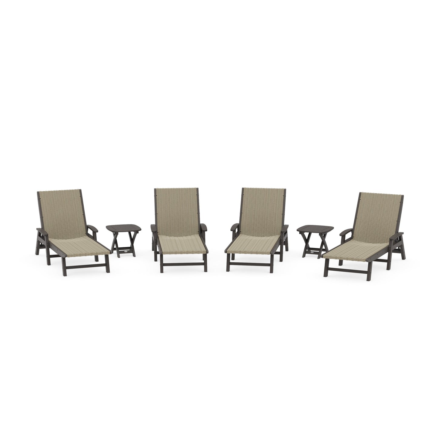 POLYWOOD 6- Piece Coastal Woven Chaise with Arms Chaise Lounge Set — Vintage Coffee / Dune Grass