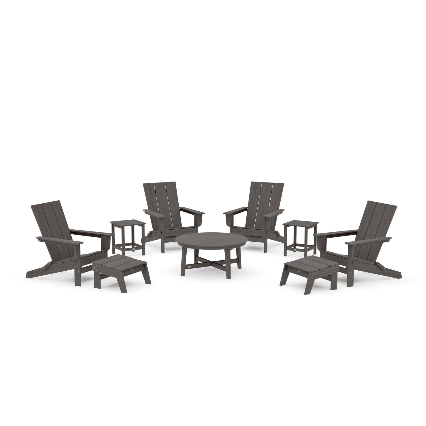 POLYWOOD Modern Studio Folding Adirondack 9-Piece Conversation Set — Driftwood