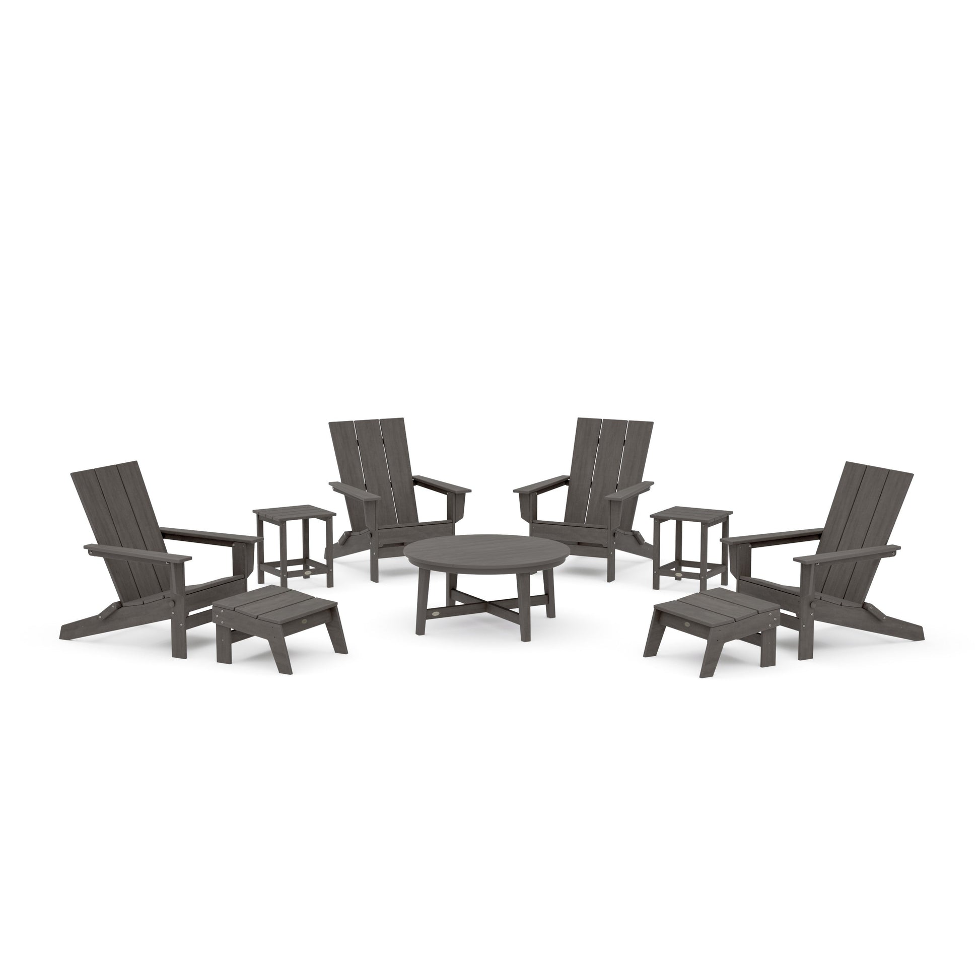 POLYWOOD Modern Studio Folding Adirondack 9-Piece Conversation Set — Driftwood