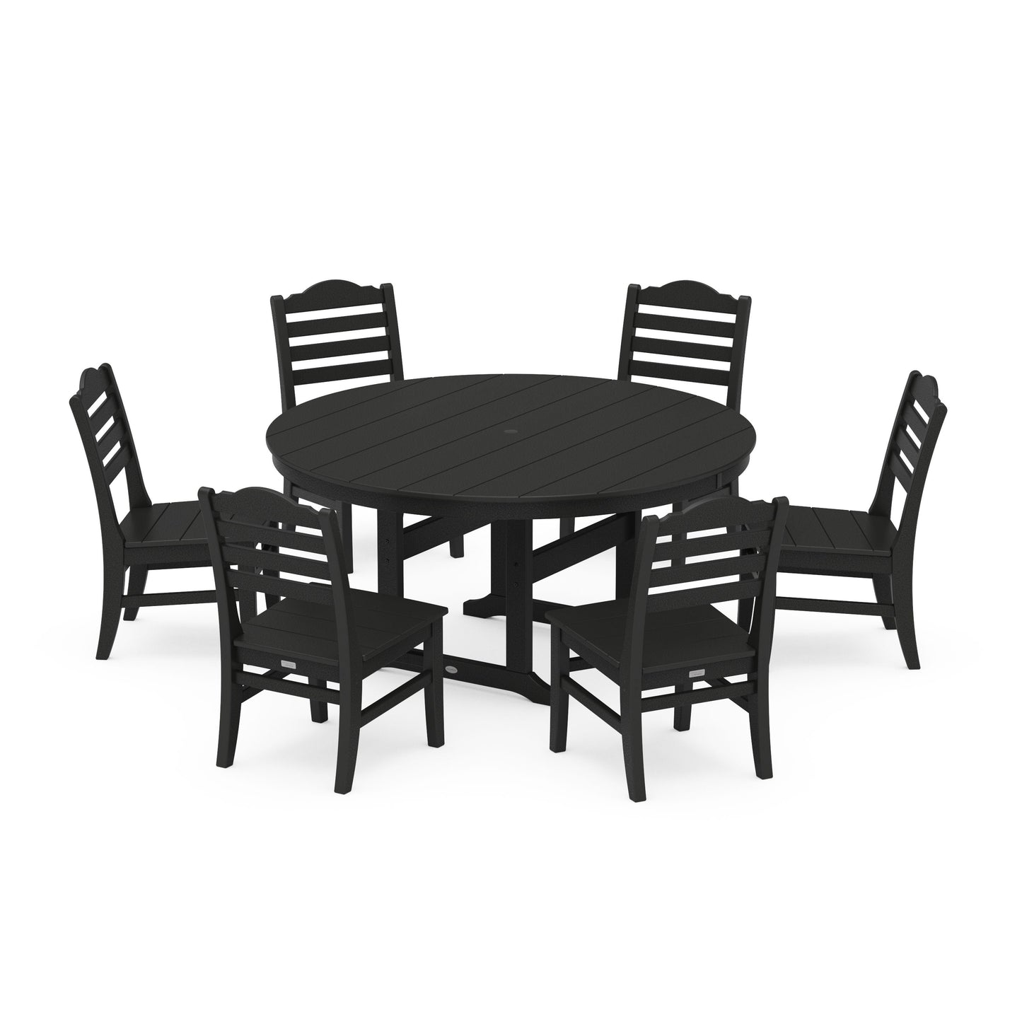 POLYWOOD Savannah 7-Piece Side Chair Round Farmhouse Dining Set — Black