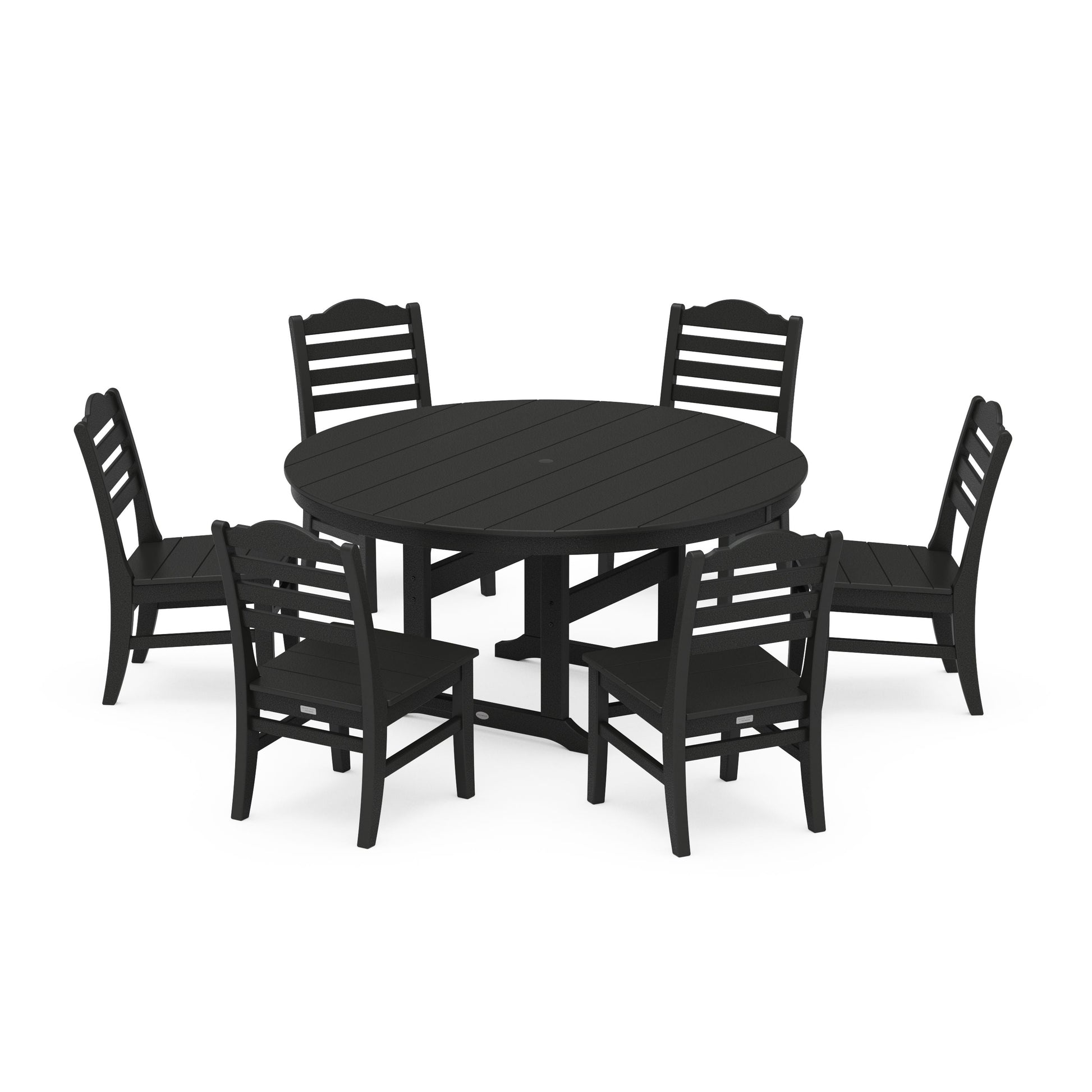 POLYWOOD Savannah 7-Piece Side Chair Round Farmhouse Dining Set — Black