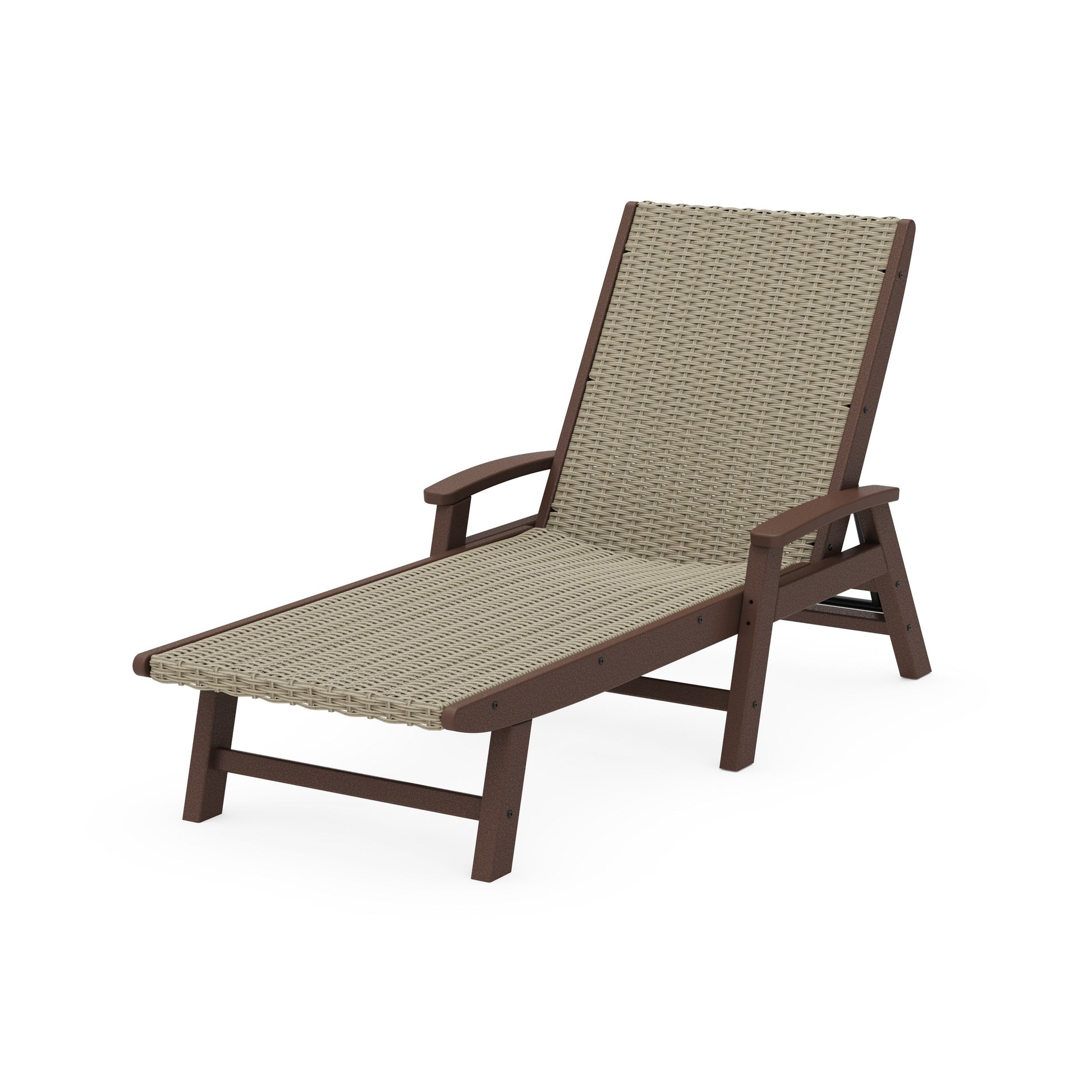 POLYWOOD Coastal Woven Chaise with Arms — Mahogany / Dune Grass
