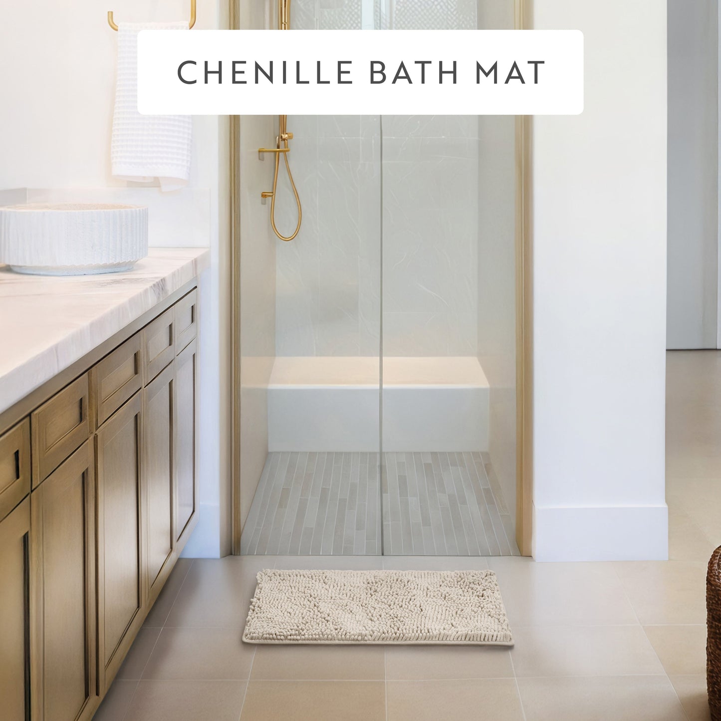 Ultra-Plush Bath Mat, Soft and Absorbent Chenille with Anti-Skid Rubber Backing