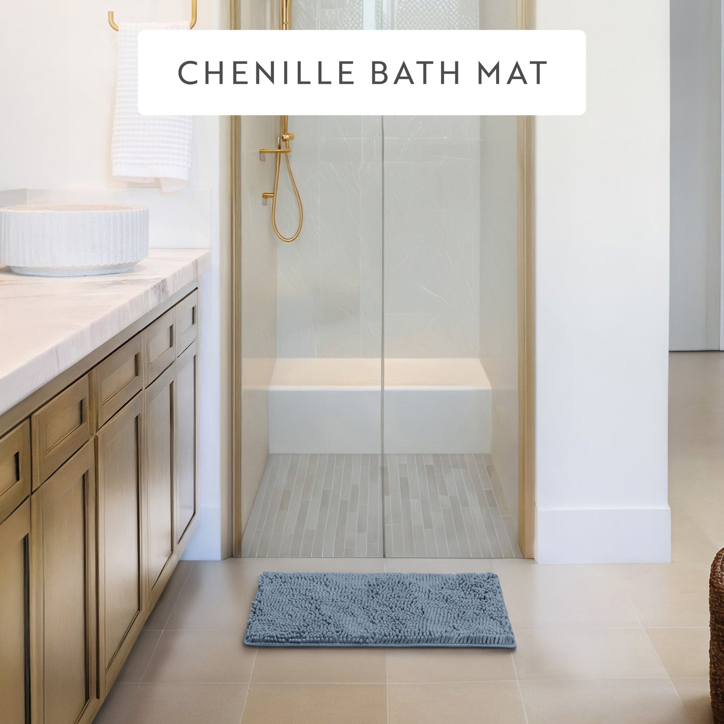 Ultra-Plush Bath Mat, Soft and Absorbent Chenille with Anti-Skid Rubber Backing
