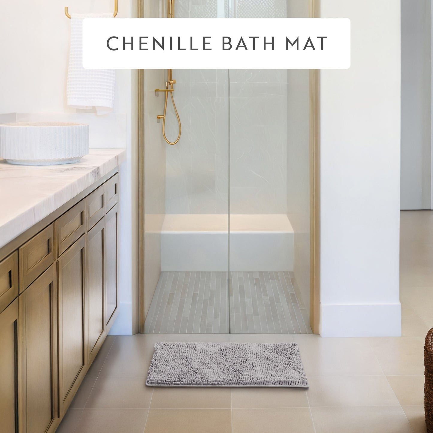 Ultra-Plush Bath Mat, Soft and Absorbent Chenille with Anti-Skid Rubber Backing