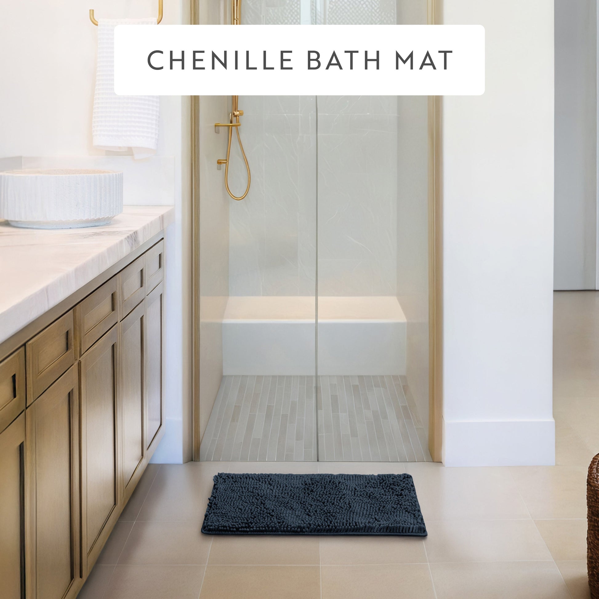 Ultra-Plush Bath Mat, Soft and Absorbent Chenille with Anti-Skid Rubber Backing