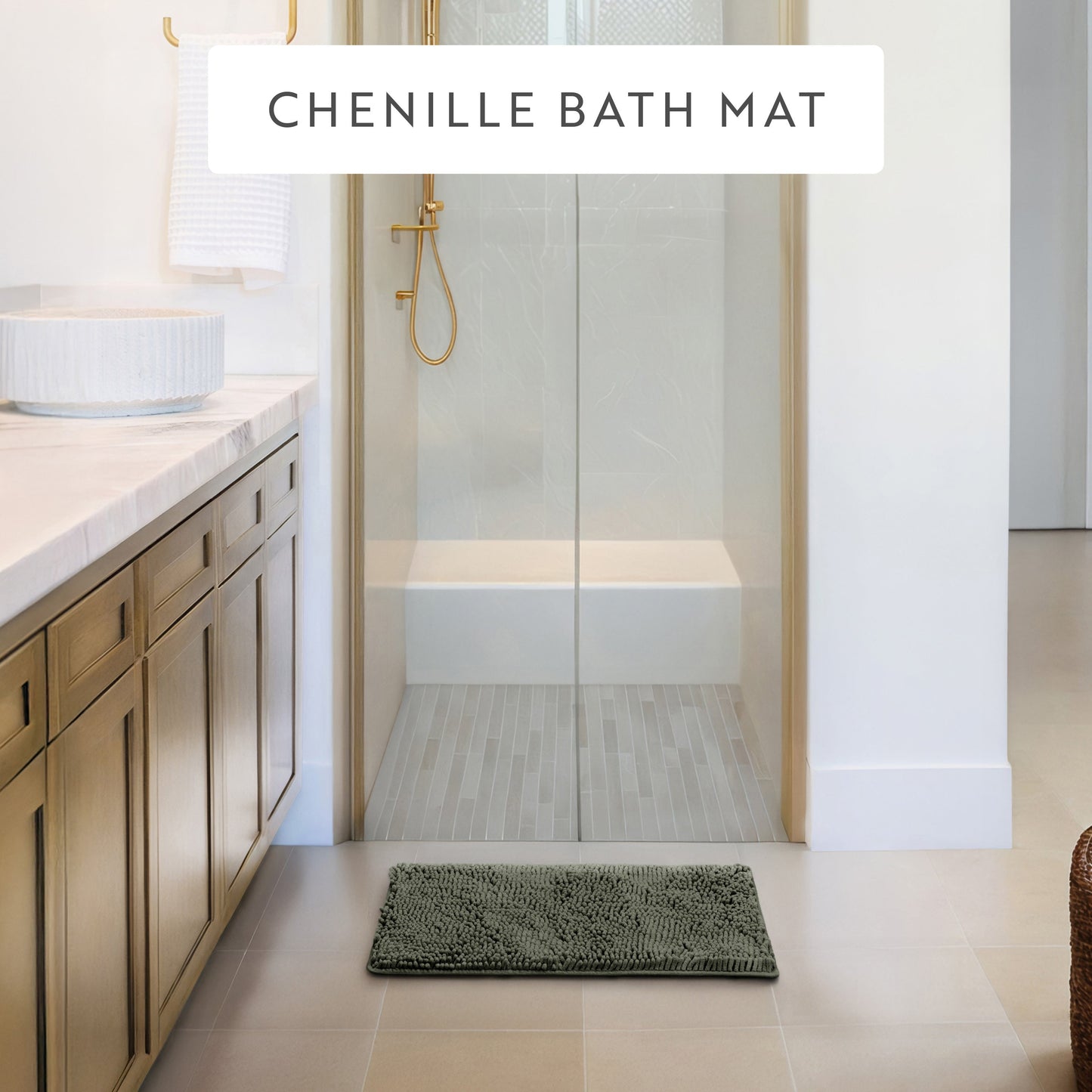 Ultra-Plush Bath Mat, Soft and Absorbent Chenille with Anti-Skid Rubber Backing