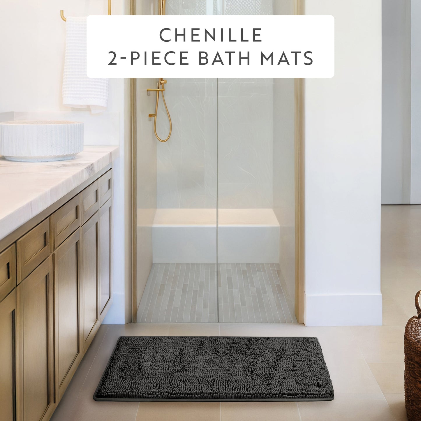 Ultra-Plush Bath Mat, Soft and Absorbent Chenille with Anti-Skid Rubber Backing