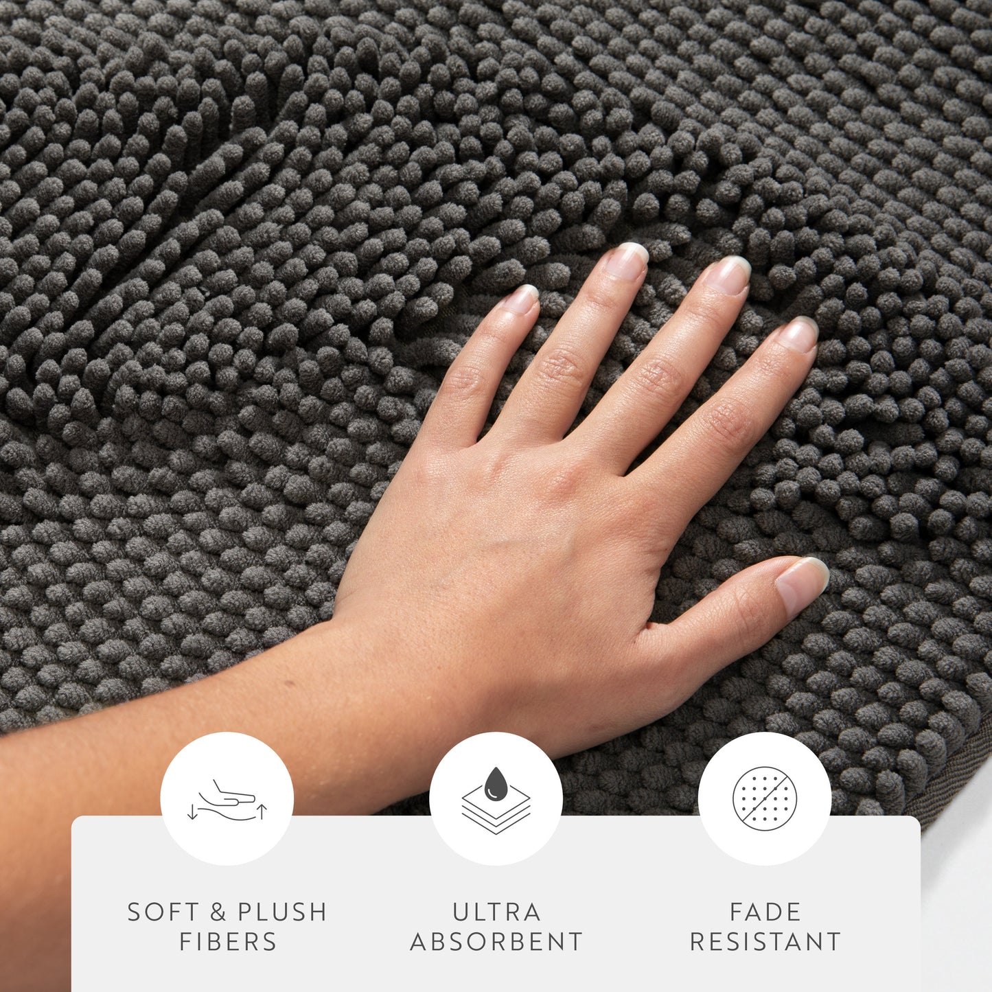 Ultra-Plush Bath Mat, Soft and Absorbent Chenille with Anti-Skid Rubber Backing