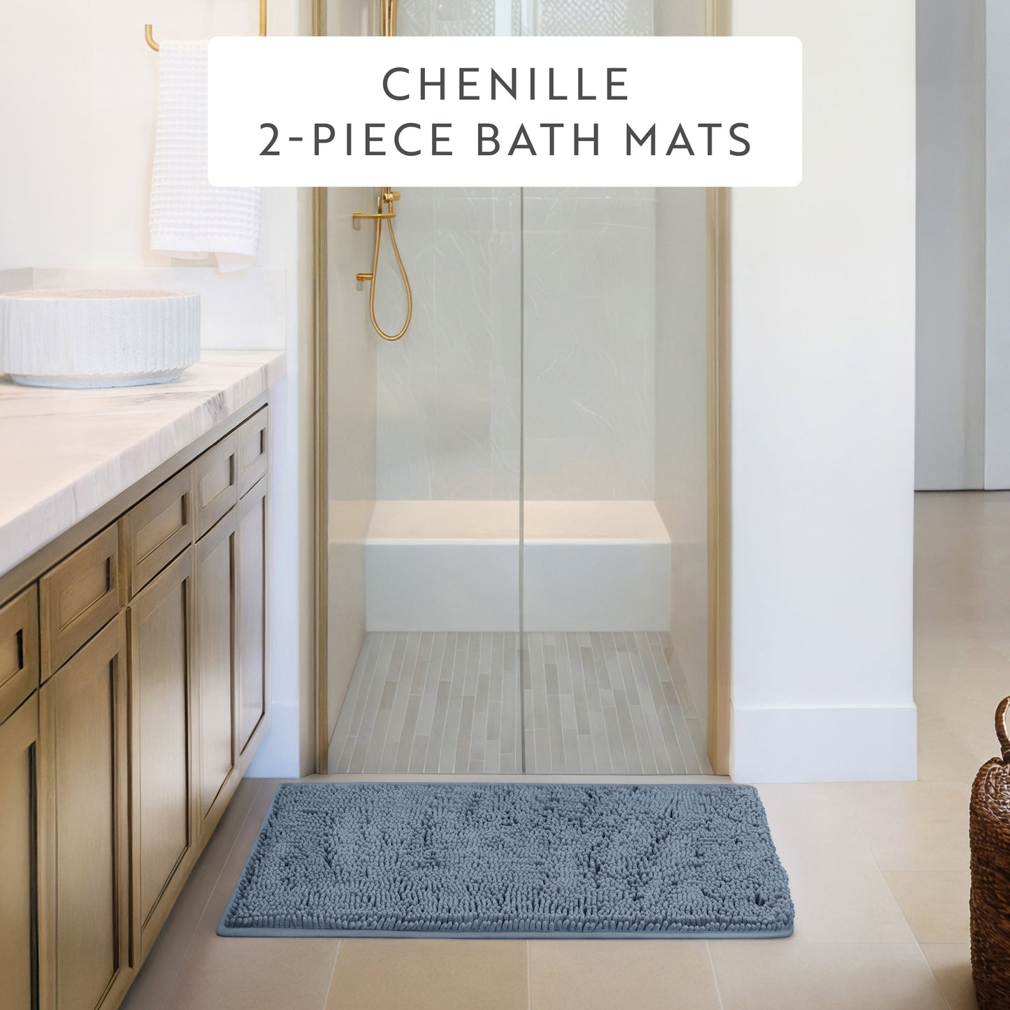 Ultra-Plush Bath Mat, Soft and Absorbent Chenille with Anti-Skid Rubber Backing