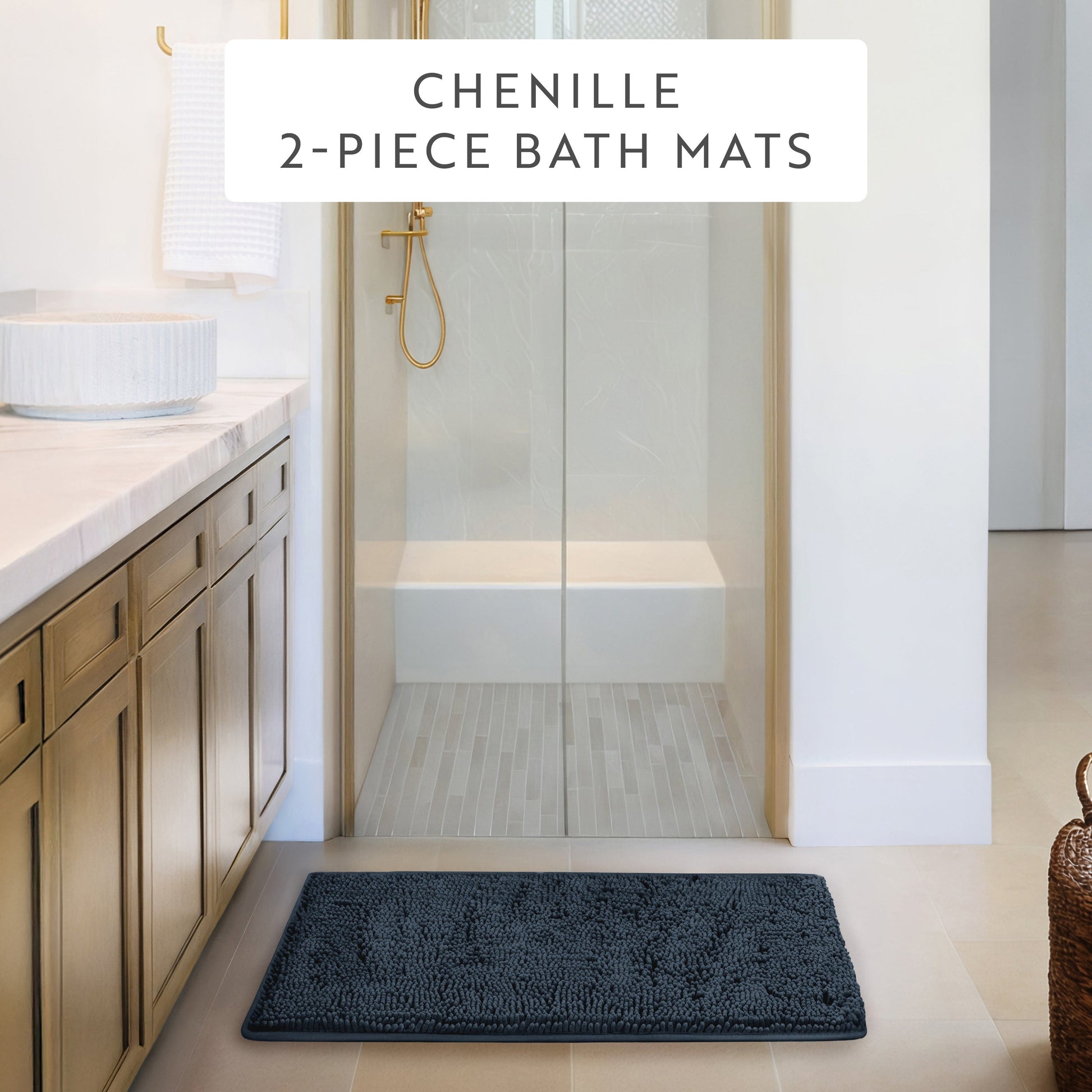 Ultra-Plush Bath Mat, Soft and Absorbent Chenille with Anti-Skid Rubber Backing