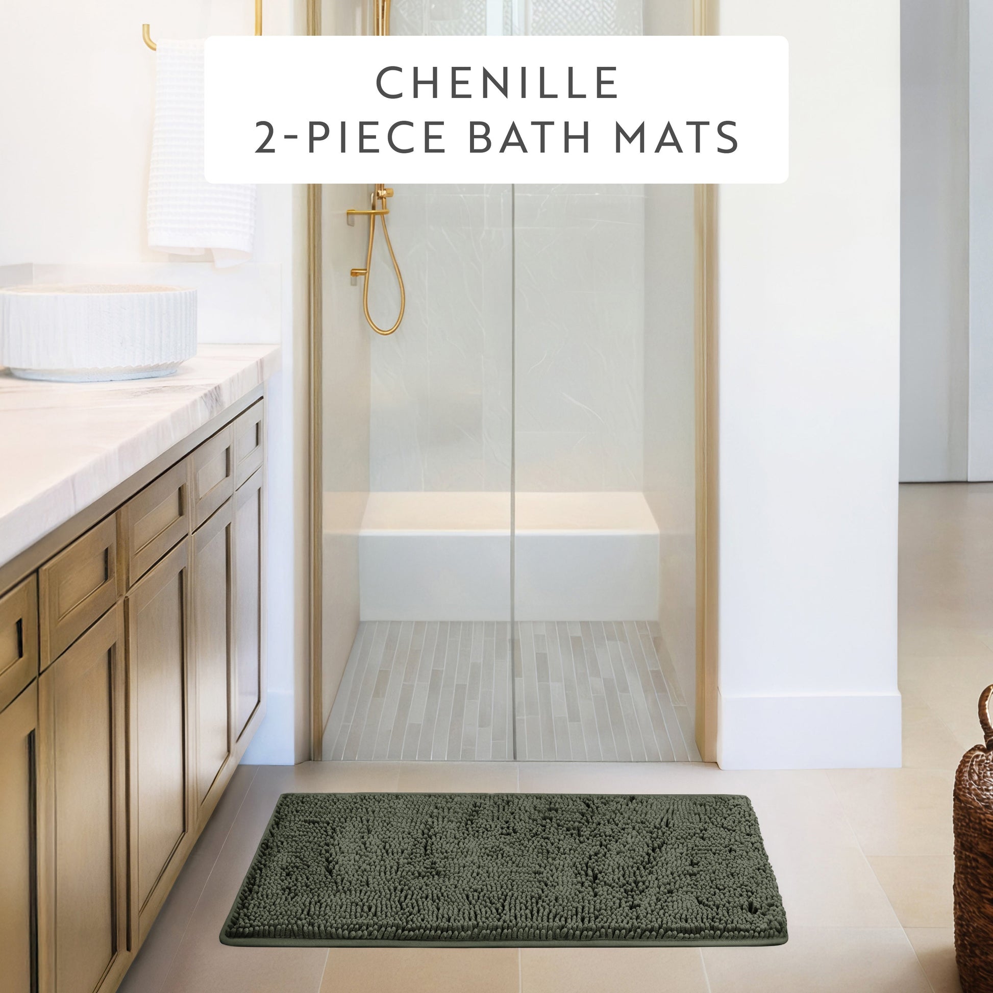 Ultra-Plush Bath Mat, Soft and Absorbent Chenille with Anti-Skid Rubber Backing