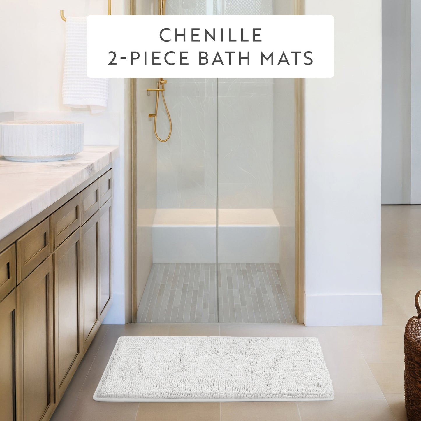 Ultra-Plush Bath Mat, Soft and Absorbent Chenille with Anti-Skid Rubber Backing