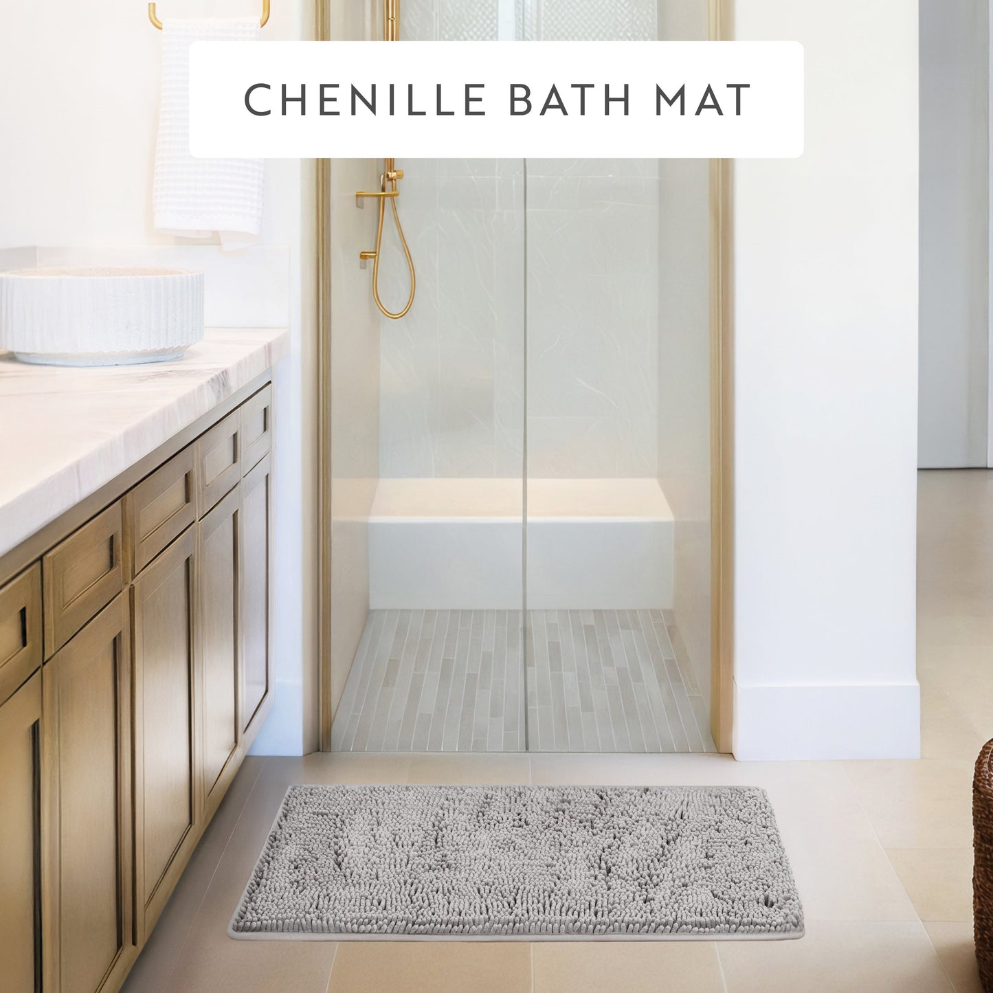 Ultra-Plush Bath Mat, Soft and Absorbent Chenille with Anti-Skid Rubber Backing