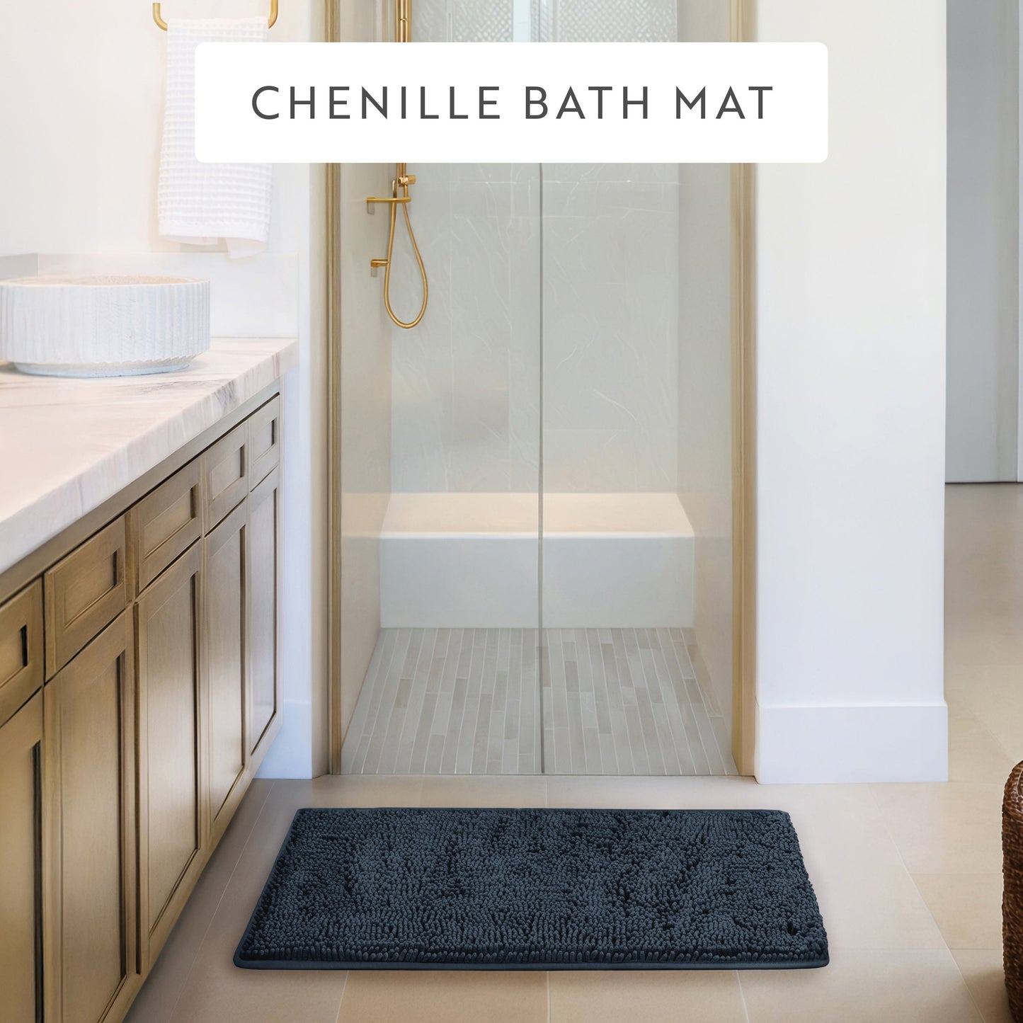 Ultra-Plush Bath Mat, Soft and Absorbent Chenille with Anti-Skid Rubber Backing