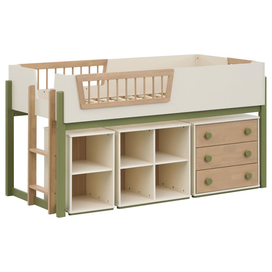 Evren Twin Storage Loft Bed 4-piece Set with Bookcases Tri-Tone