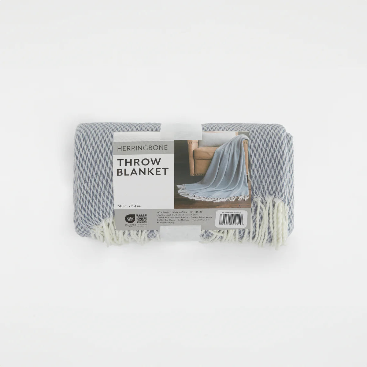 Herringbone Throw Blanket with Fringed Edges