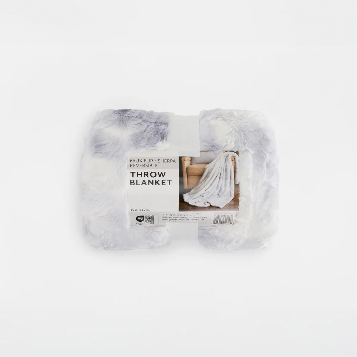 Faux Fur Light Gray Tie Dye Throw Blanket