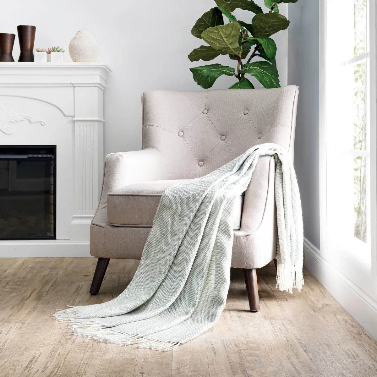Herringbone Throw Blanket with Fringed Edges