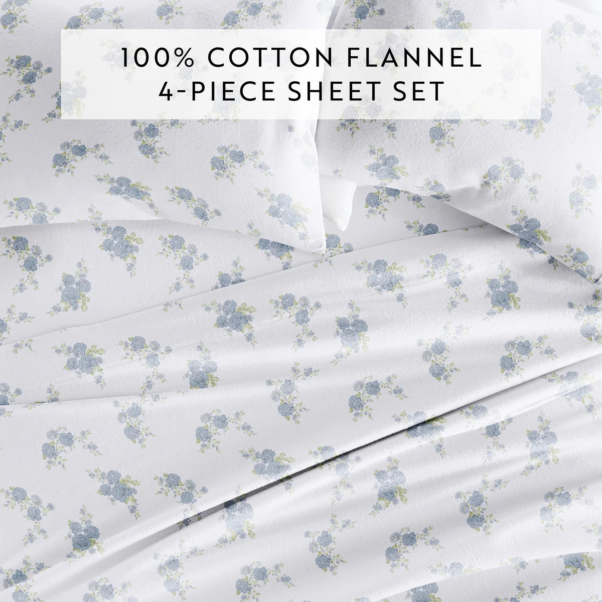 Rose Bunch 4-Piece 100% Cotton Flannel Sheet Set