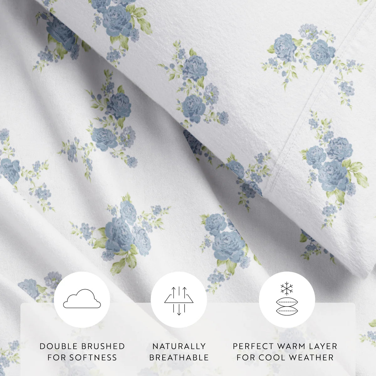 Rose Bunch 4-Piece 100% Cotton Flannel Sheet Set
