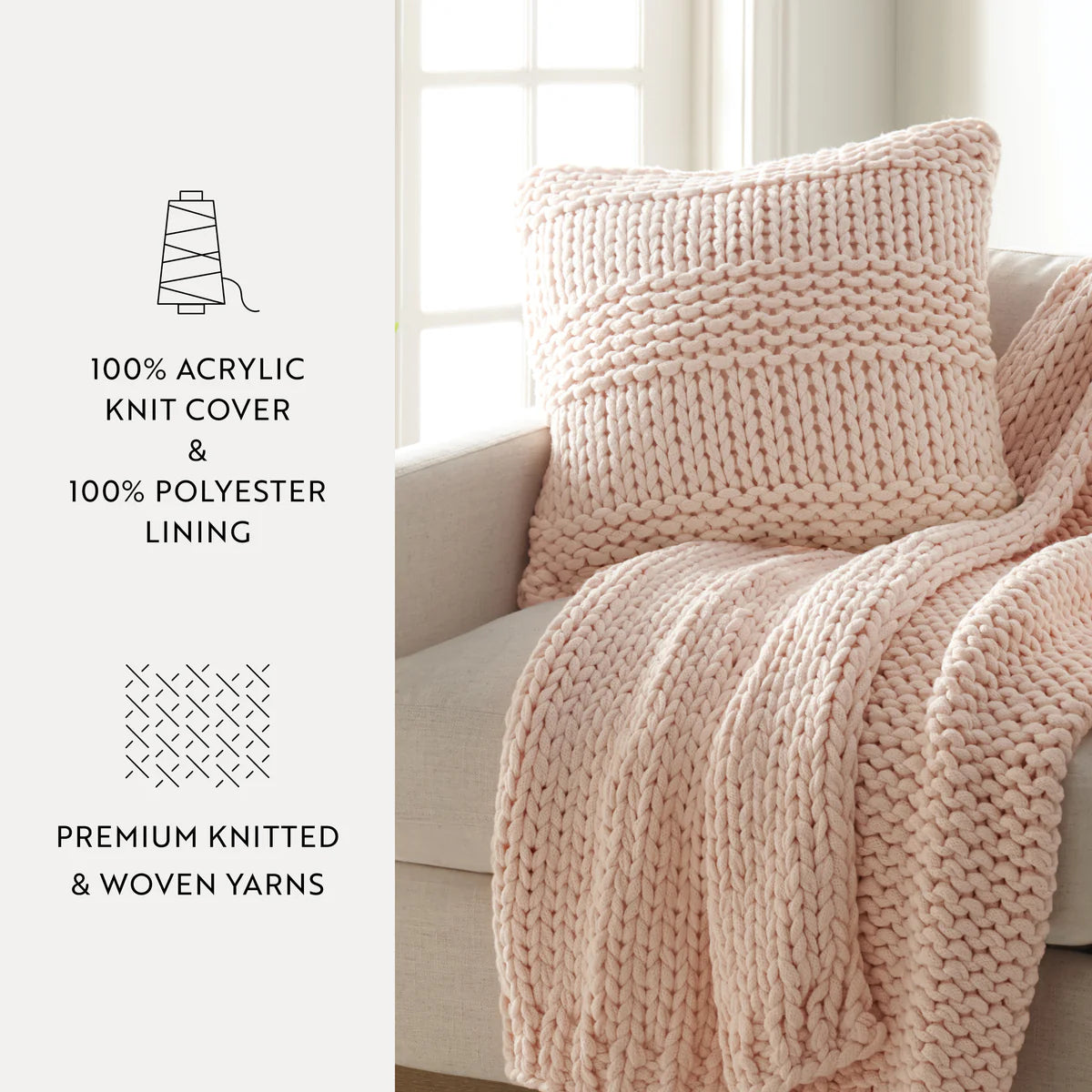 Cozy Chunky Knit Acrylic Decor Throw Pillow Cover