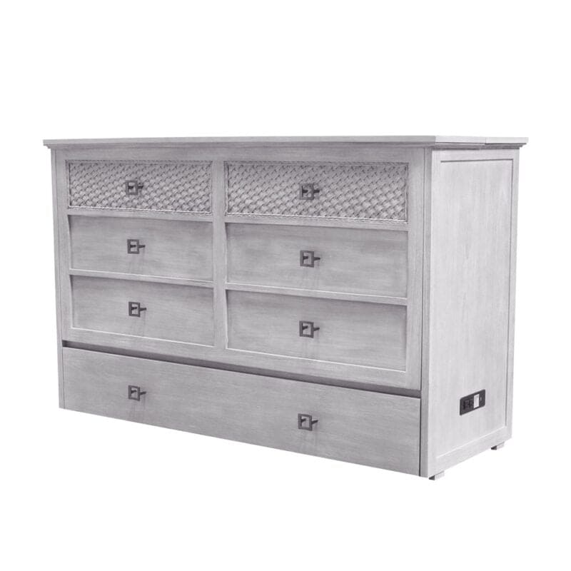 Kona Queen Size Wooden Cabinet Bed w/ Rattan Decor, USB Port, Drawer & 6-Inch Tri-fold Memory Foam Mattress - FREE SHIPPING !!!