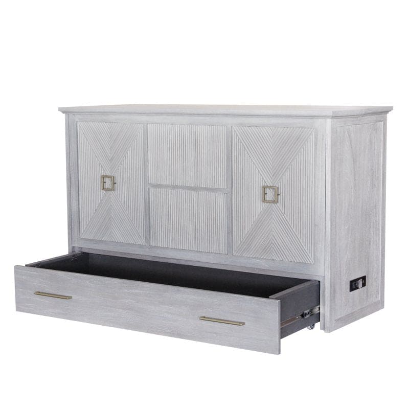 Universal Queen Size Wooden Cabinet Bed w/ Rattan Decor, USB Port, Drawer & 6-Inch Tri-fold Memory Foam Mattress - FREE SHIPPING !!!