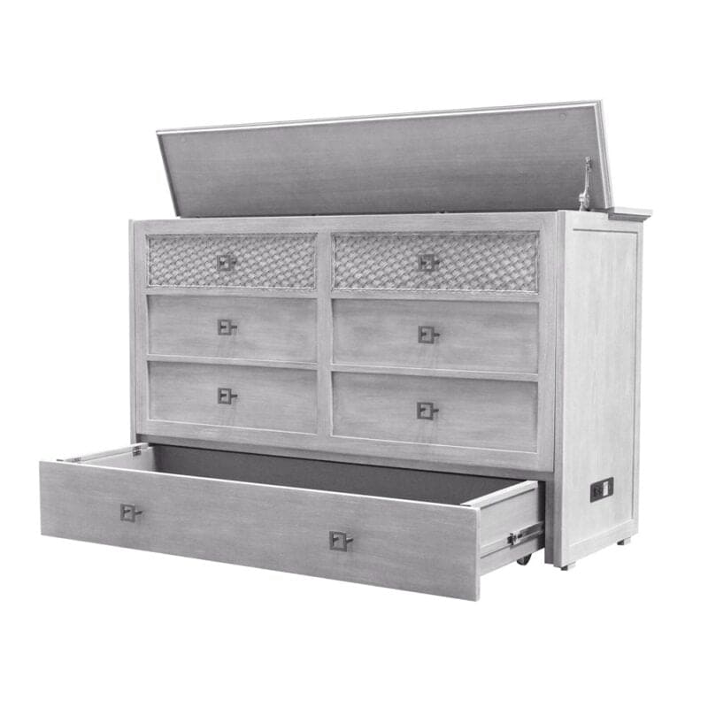 Kona Queen Size Wooden Cabinet Bed w/ Rattan Decor, USB Port, Drawer & 6-Inch Tri-fold Memory Foam Mattress - FREE SHIPPING !!!