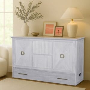 Universal Queen Size Wooden Cabinet Bed w/ Rattan Decor, USB Port, Drawer & 6-Inch Tri-fold Memory Foam Mattress - FREE SHIPPING !!!