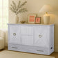 Universal Queen Size Wooden Cabinet Bed w/ Rattan Decor, USB Port, Drawer & 6-Inch Tri-fold Memory Foam Mattress - FREE SHIPPING !!!